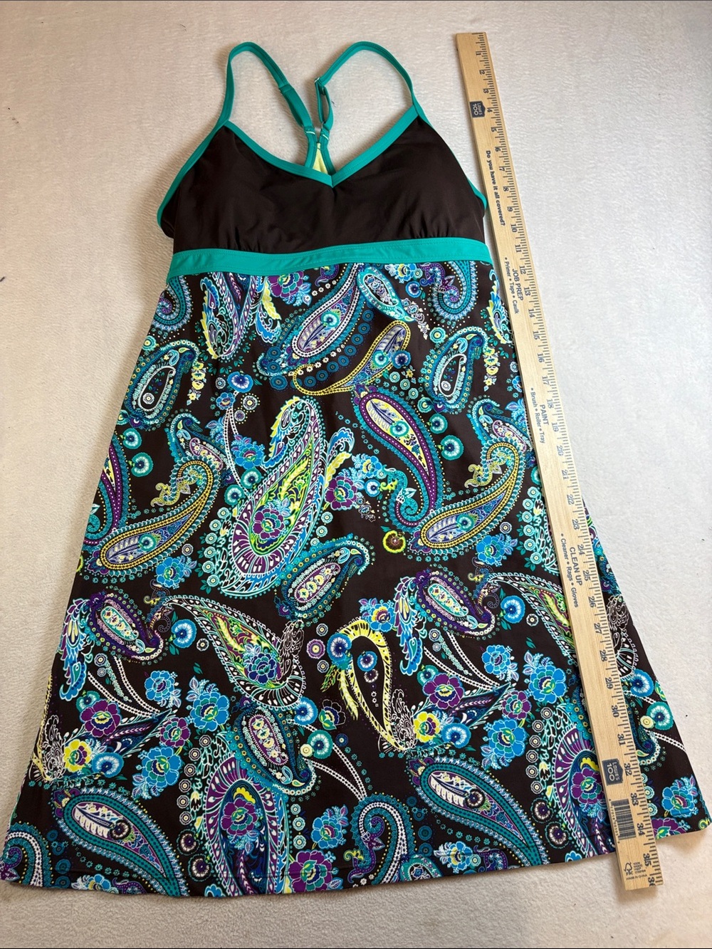 Black Paisley Tank Summer Dress with Teal Trim